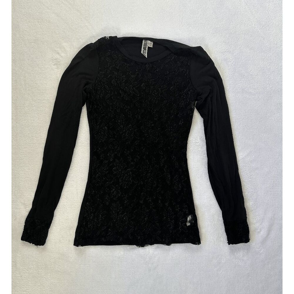 BKE Sheer Lace Front Black Shirt Size Small, Whimsigoth, Bikercore, Punk